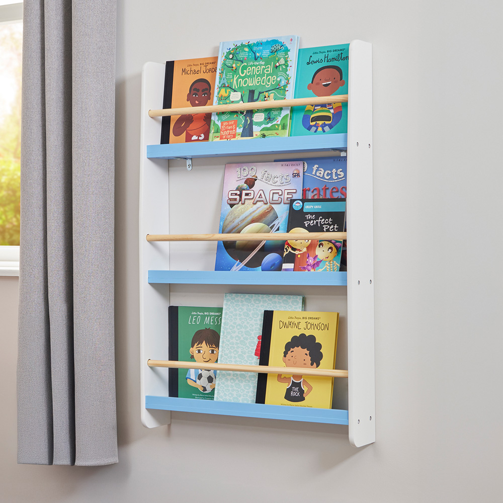 Liberty House Toys 3 Shelf White and Blue Kids Wall-Mounted Bookshelf Image 6