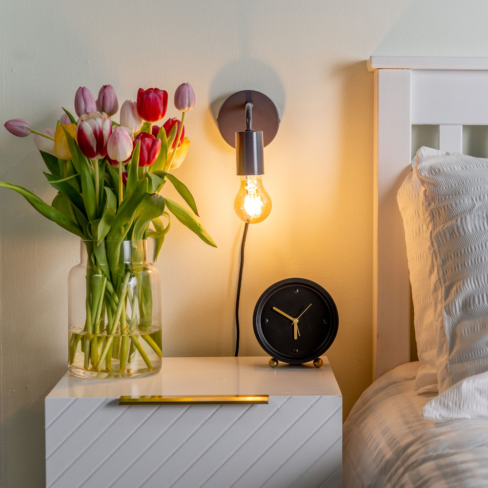 ValueLights Jordy Colour Pop Charcoal Plug-in LED Wall Light Image 2