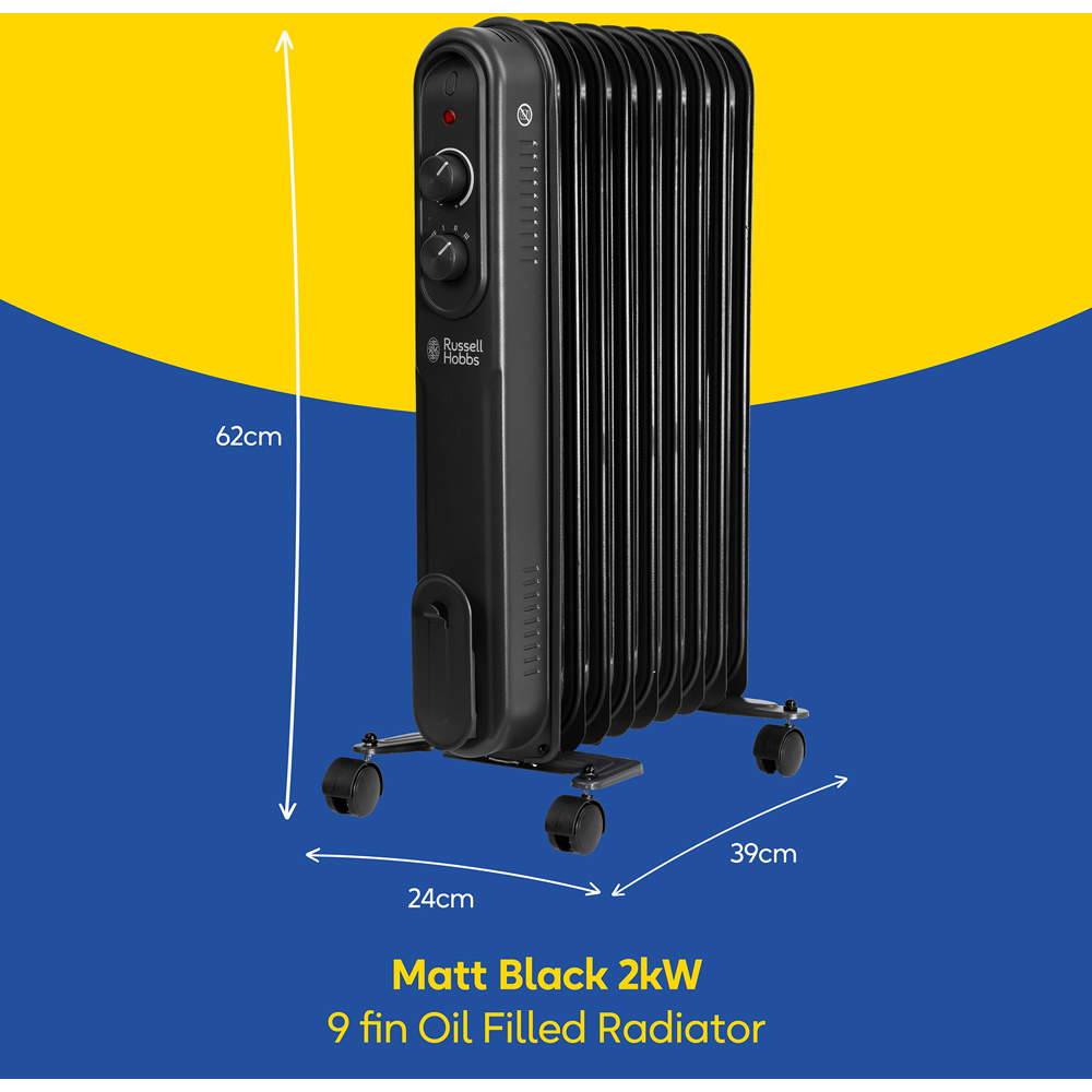 Russell Hobbs Matt Black 9-Fin Oil Filled Radiator 2000W Image 8