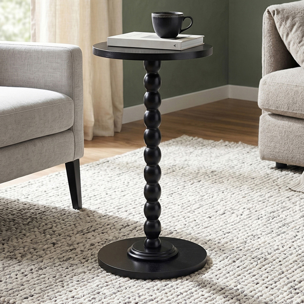 Living and Home Black Round Spindle Pedestal Side Table Image 1