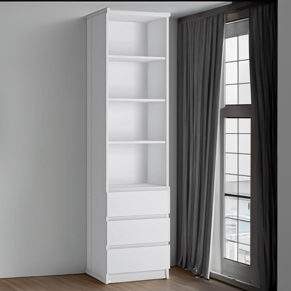 Florence Fribo 3 Drawer 4 Shelf White Tall Narrow Bookcase Image 1