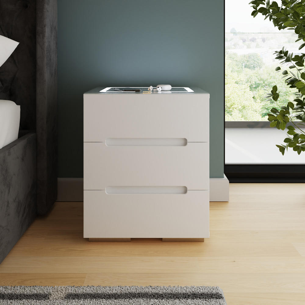 GFW Riley 3 Drawer White Smart Bedside Table Image 4
