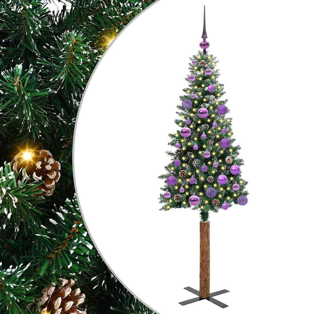 vidaXL Green Snow Flocked Artificial Christmas Tree with Pinecones LEDs Lilac Ornaments 5ft Image 2
