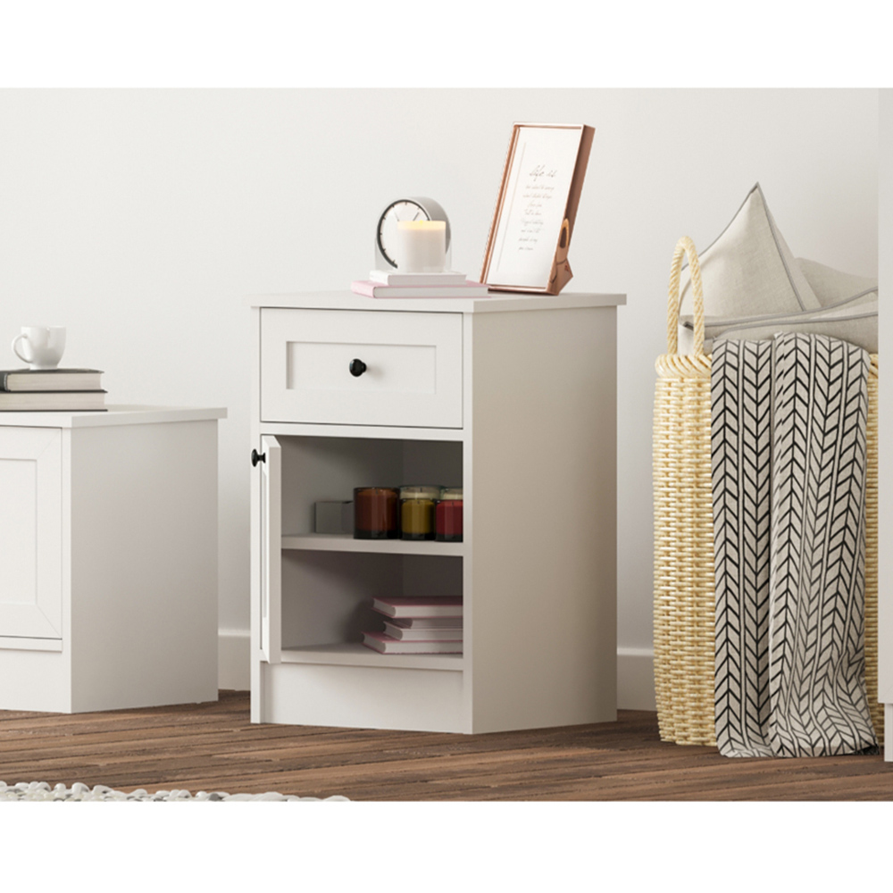 Evu DAISY Single Door Single Drawer White Bedside Table Image 8