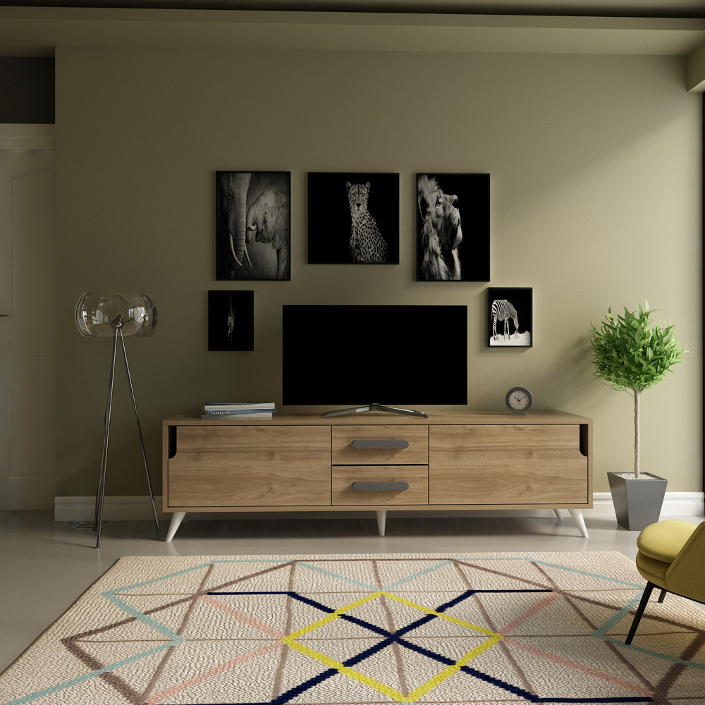 Decorotika Tex 2 Drawers 2 Door Walnut Wide TV Unit Image 4