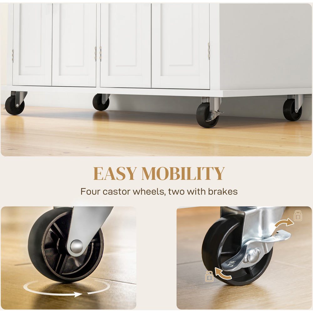 HOMCOM 4 Door 2 Drawer Cream White Rolling Kitchen Storage Cart Image 8