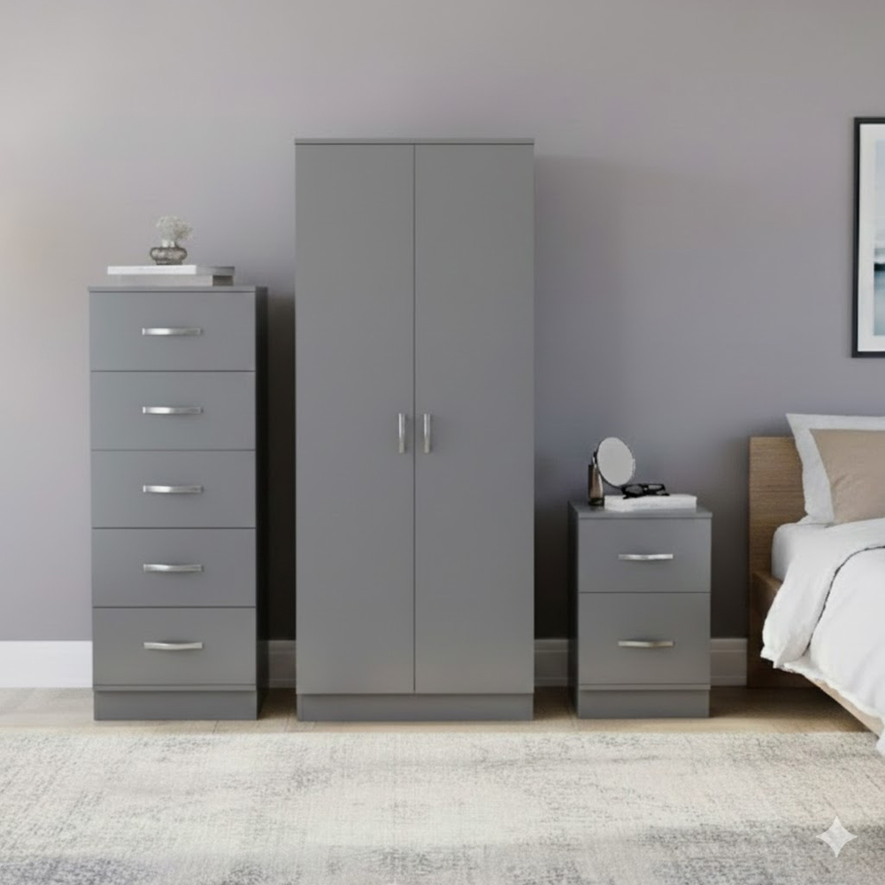 VIDA DESIGNS Riano Grey 3 Piece Narrow Bedroom Furniture Set Image 5