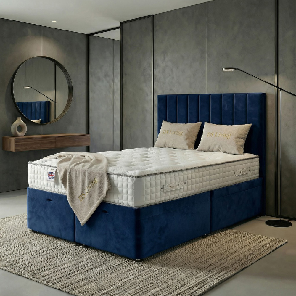 DS Living Aether Double Dark Blue Plush Velvet Divan Bed Image 3