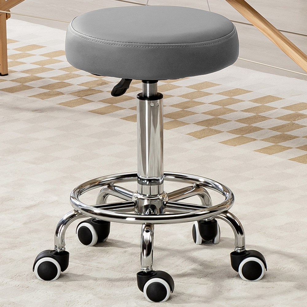 Portland Grey PU leather Round Adjustable Salon Stool Image 1