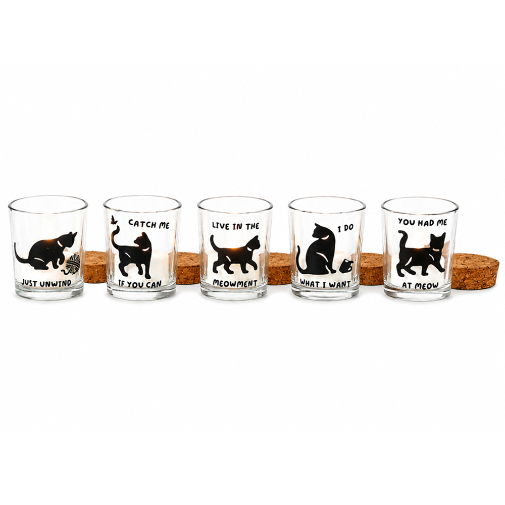 Avilo Cat Glass Candle Holder with LED Tealights 5 Pack Image 3