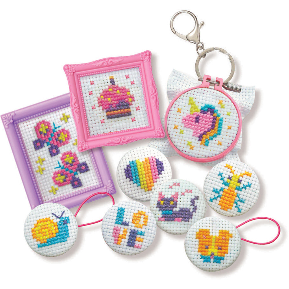 4M KidzMaker Mini Cross Stitch Buttons Art and Craft Kit Image 3