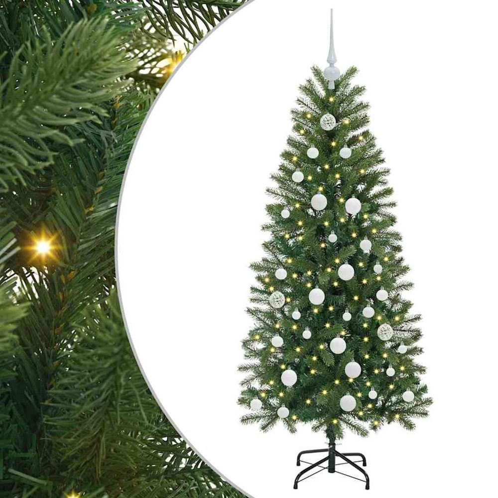 vidaXL Pre-Lit White Baubles Green Artificial Christmas Tree 5ft Image 2