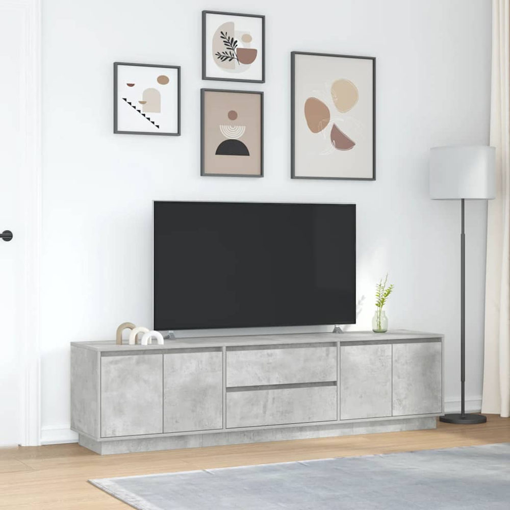 vidaXL 4 Door 2 Drawer Concrete Grey TV Cabinet with LED Lights Image 9