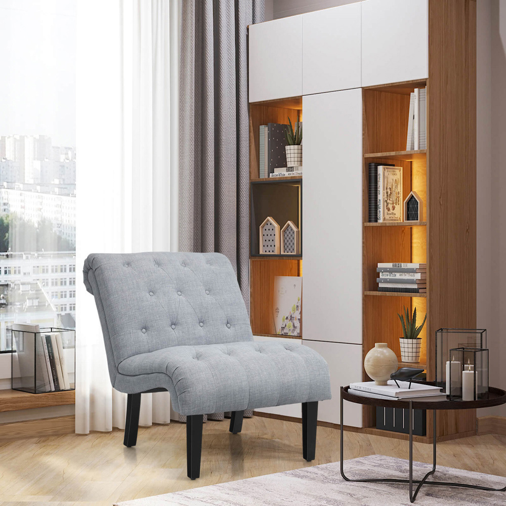 Costway Light Grey Button Tufted Linen Accent Chair Image 6