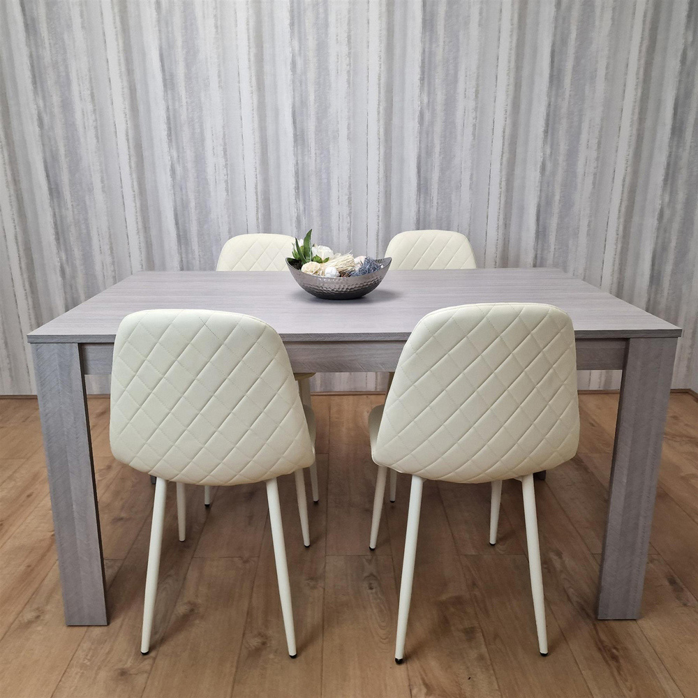 Kosy Koala 4 Seater Faux Leather Gem Pattern Rectangular Dining Set Grey and Cream Image 2