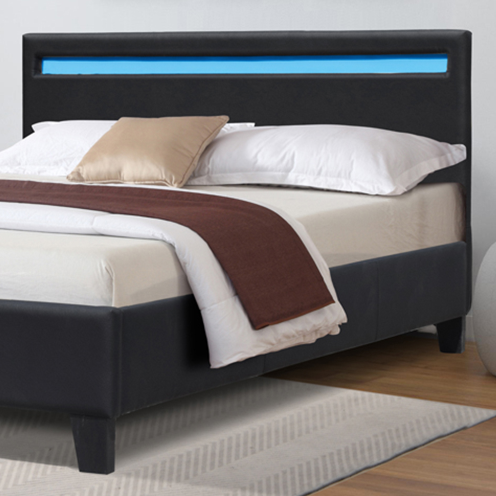 Comfy Living Double Black Faux Leather Bed Frame with LED Strip Image 2