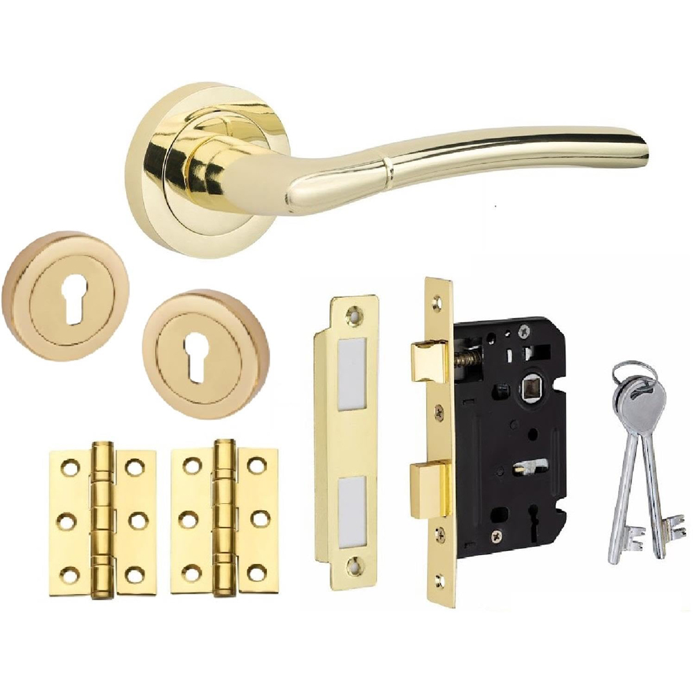 Golden Grace Polished Brass Indiana Door Handles Set Image 1