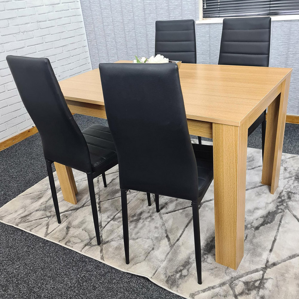 Portland 4 Seater Leather Dining Set Oak Effect and Black Image 1