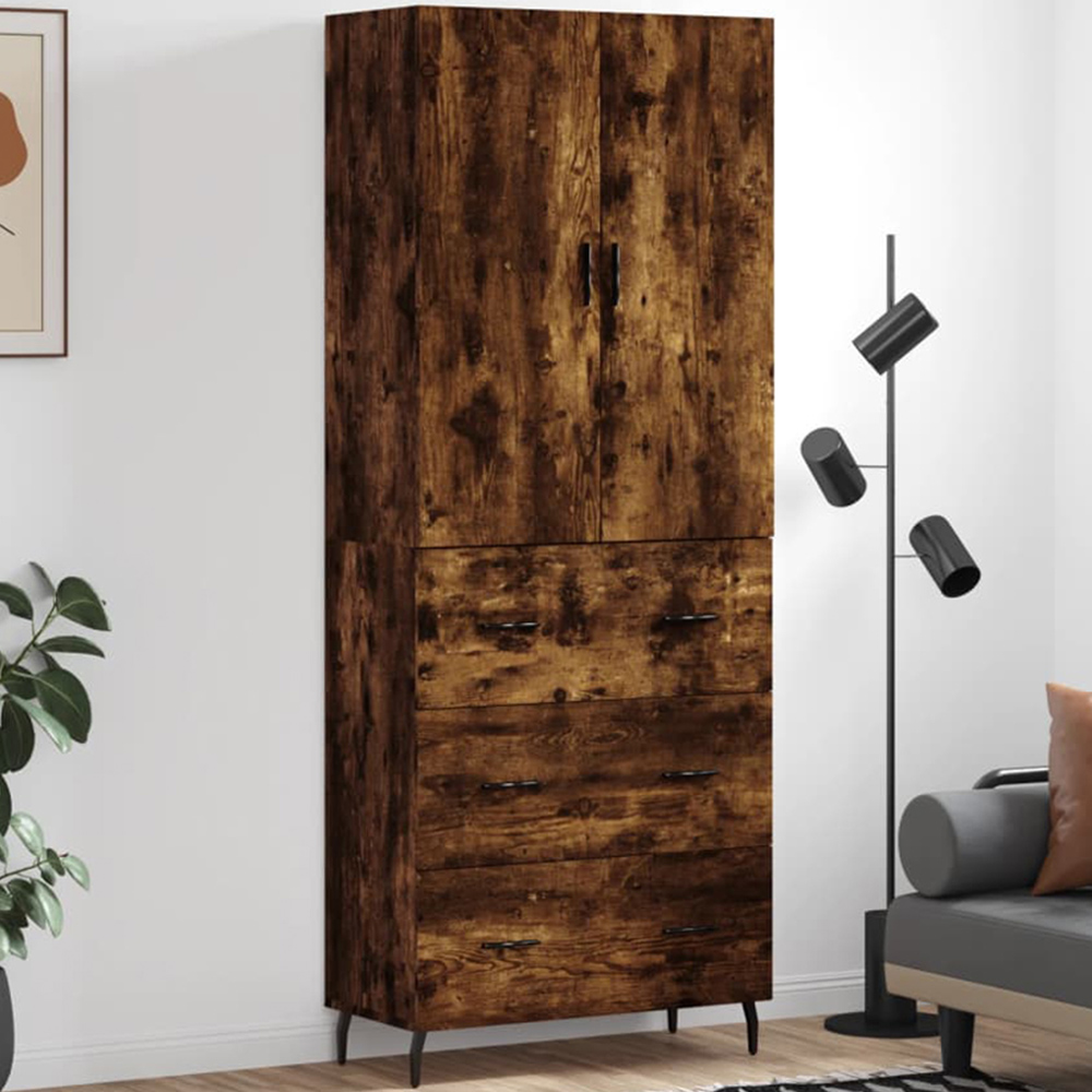 vidaXL 2 Door 3 Drawer Smoked Oak Highboard Image 1