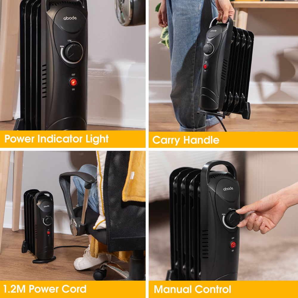Abode AOFR5001B Black 5-Fin Oil Filled Radiator 650W Image 8
