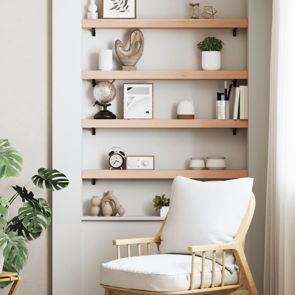 vidaXL 100 x 10 x 6cm Untreated Solid Wood Oak Wall Shelf Image 2