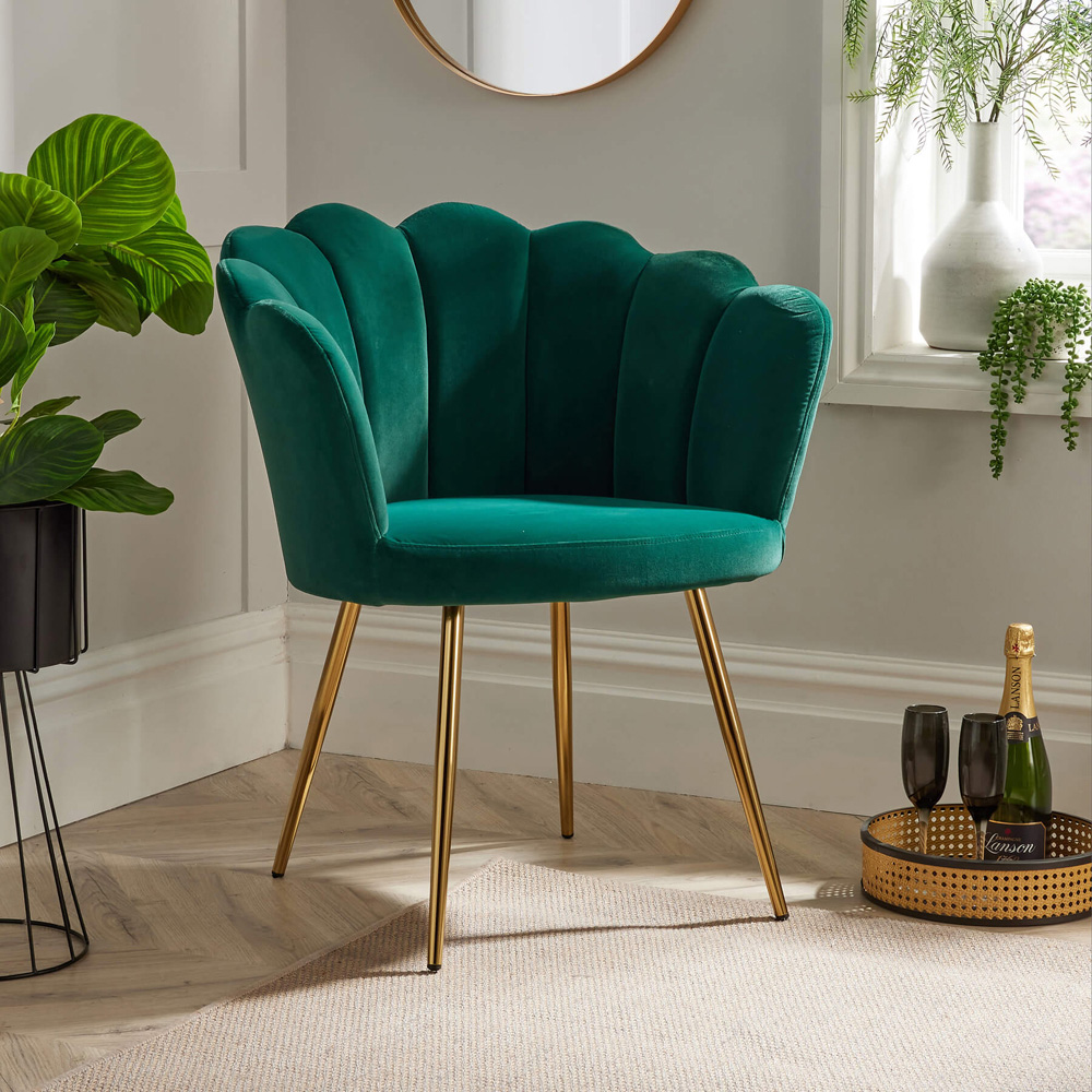 Home Source Emerald Green Scallop Chair with Gold Metal Leg Image 6