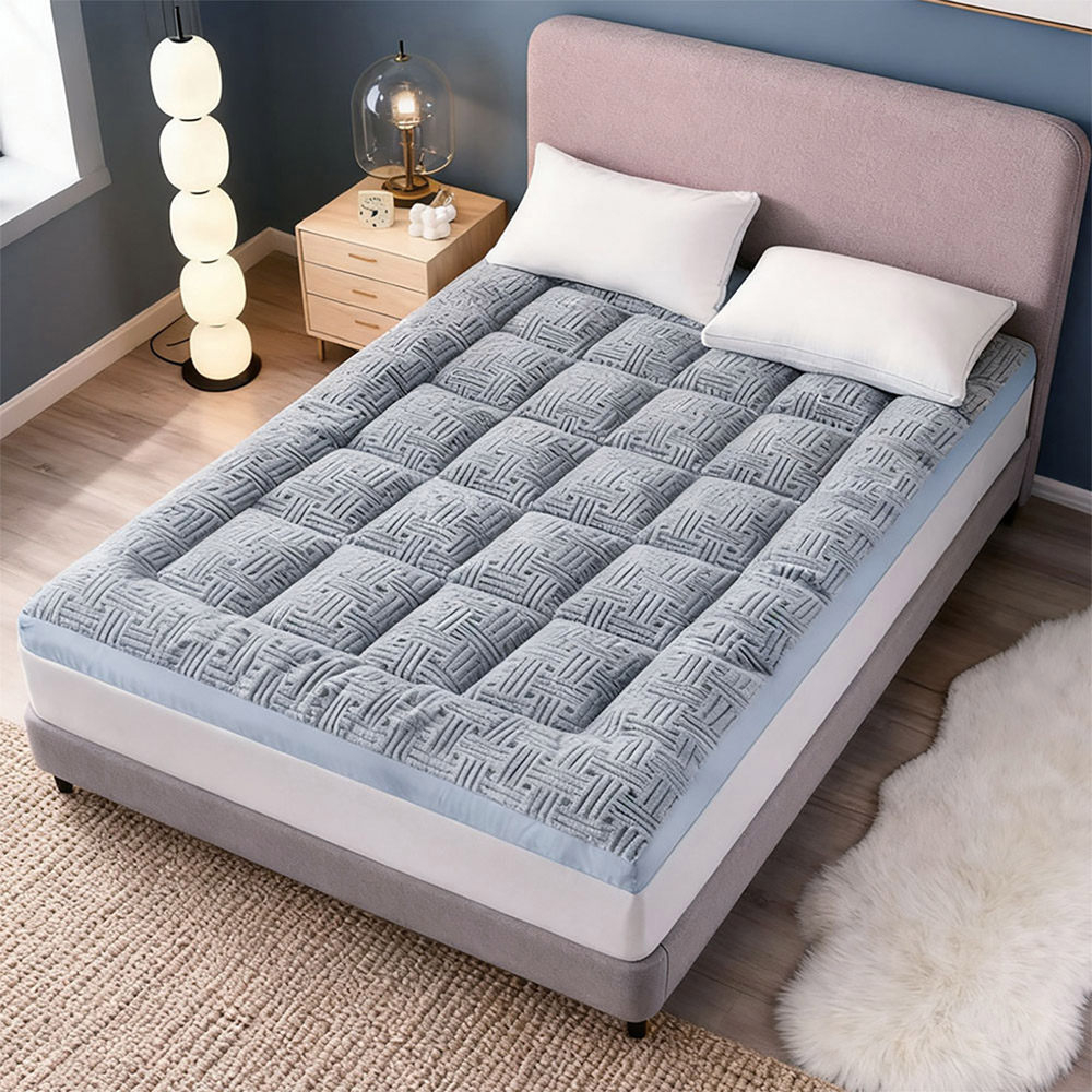 Living and Home Single Grey and Blue Quilted Mattress Topper Image 2