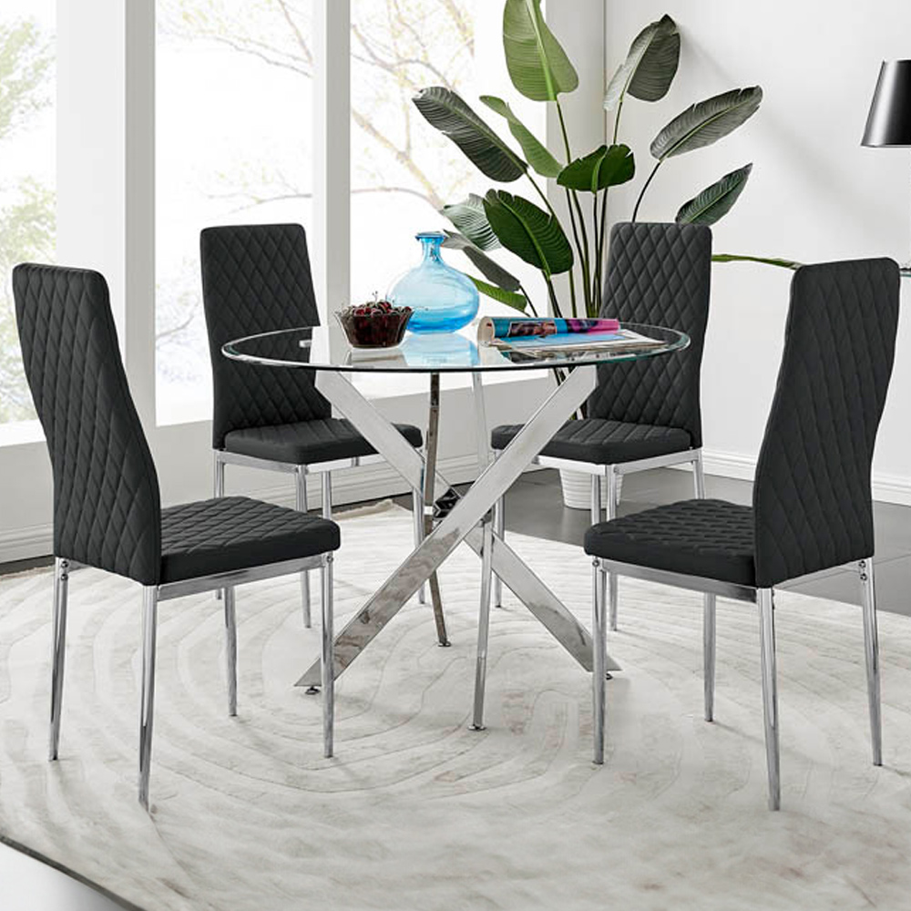 Furniturebox Arona Valera 4 Seater Round Dining Set Black
