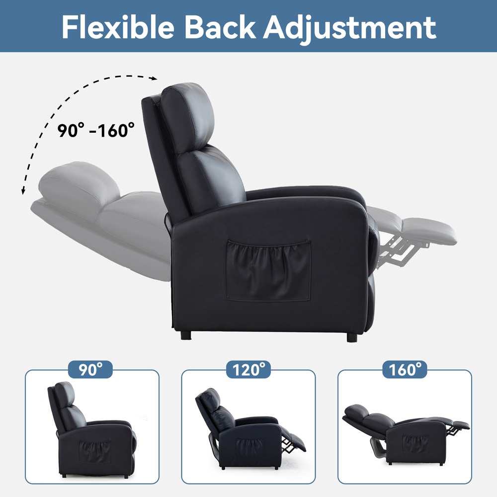 Faux Leather Black Recliner Pushback Adjustable Arm chair Image 8