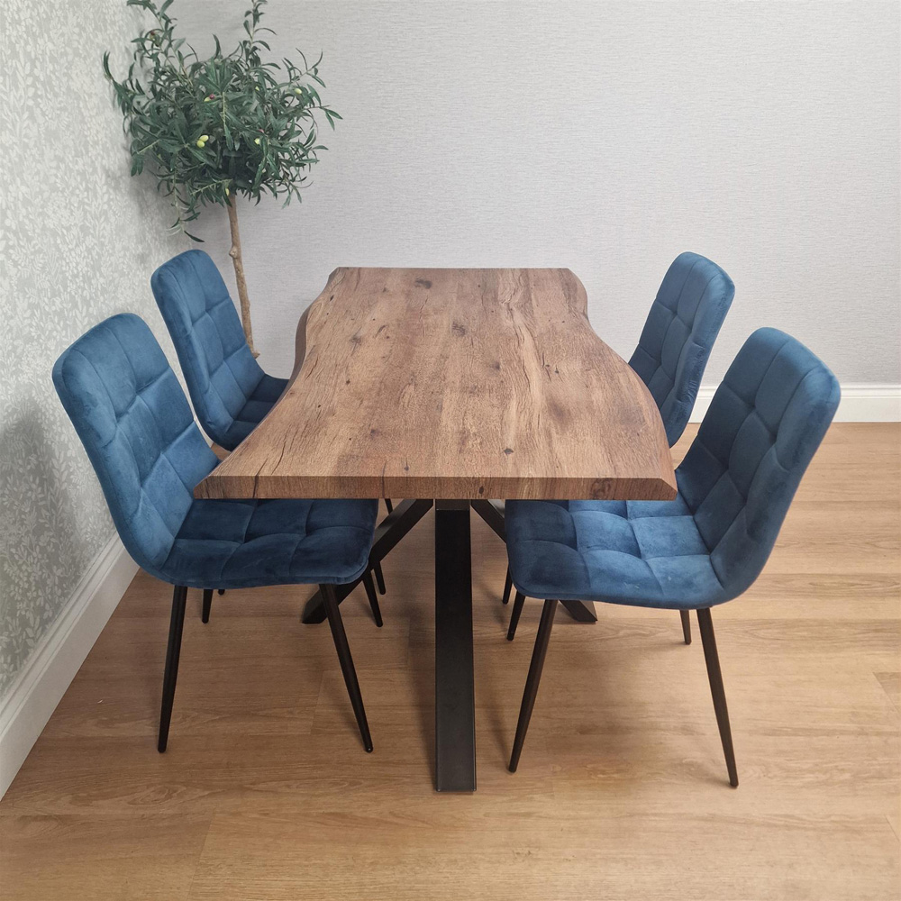 Kosy Koala 4 Seater Wooden Effect Velvet Dining Set Blue Image 6