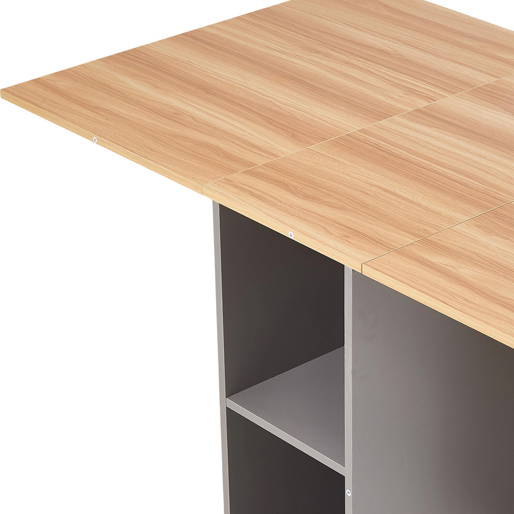 Living and Home 4 Seater Drop-Leaf Dining Table and Stool Set Grey and Natural Wood Grain Image 4