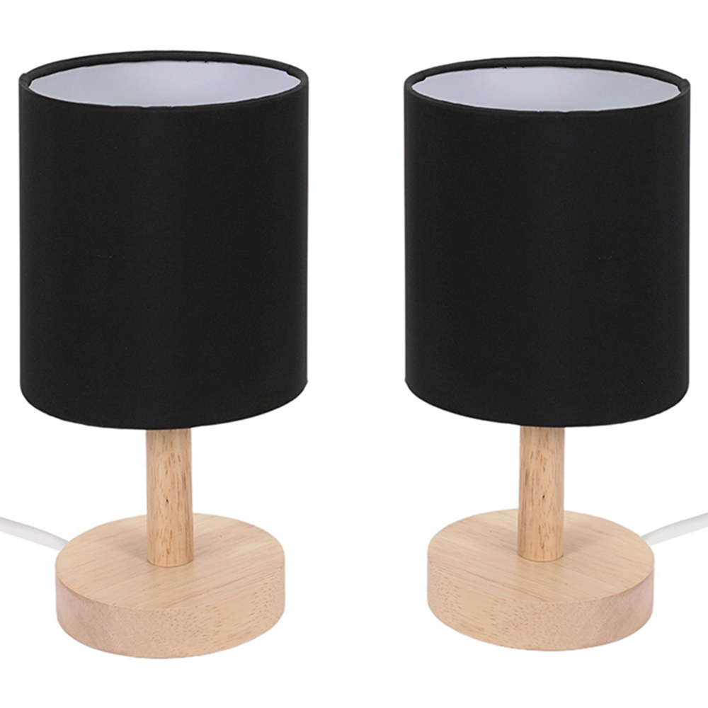 ValueLights Nelly 2 Pack Black Shade Wooden Base LED Bedside Table Lamp Image 1