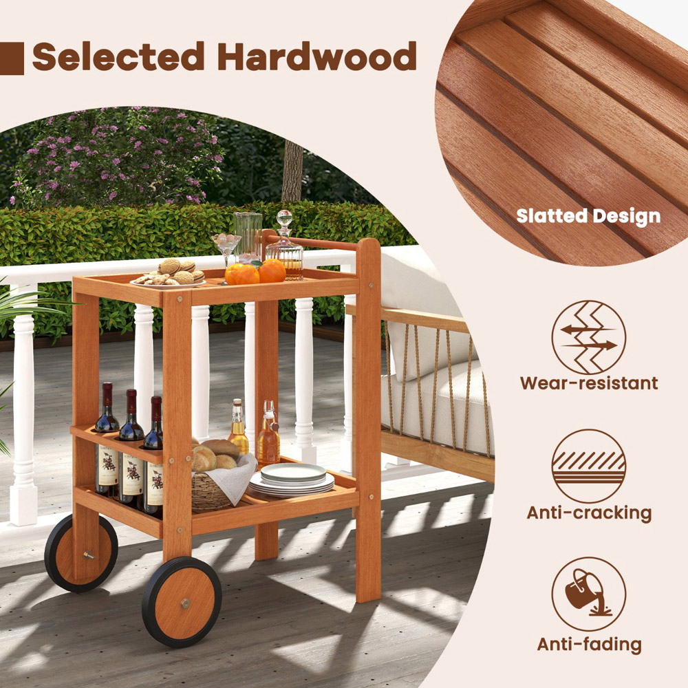 Costway Wooden Bar Cart with Wine Bottle Holder Image 5