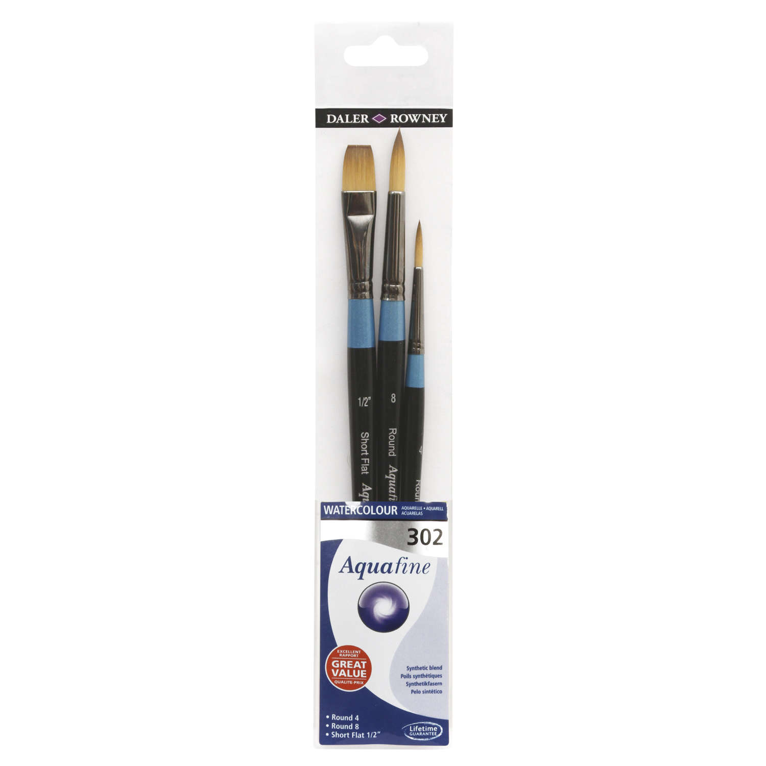 Pack of 3 Daler-Rowney Aquafine Short Handle 302 Brushes Image