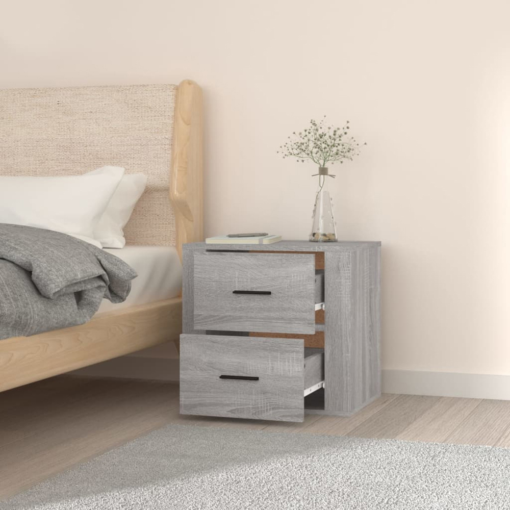 vidaXL 2 Drawer Grey Sonoma Oak Wall Mounted Bedside Table Image 9