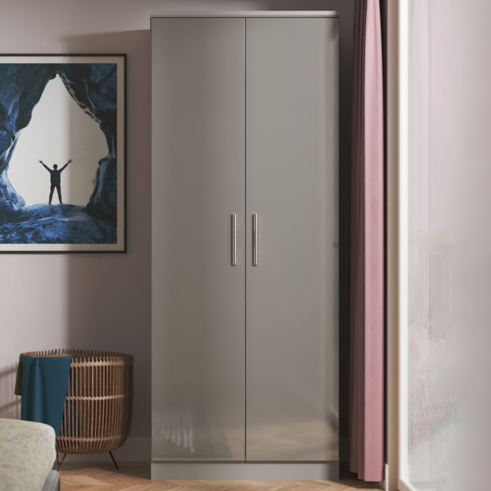 Crowndale Knightsbridge 2 Door Grey Gloss and Dusk Grey Wardrobe Ready Assembled Image 1