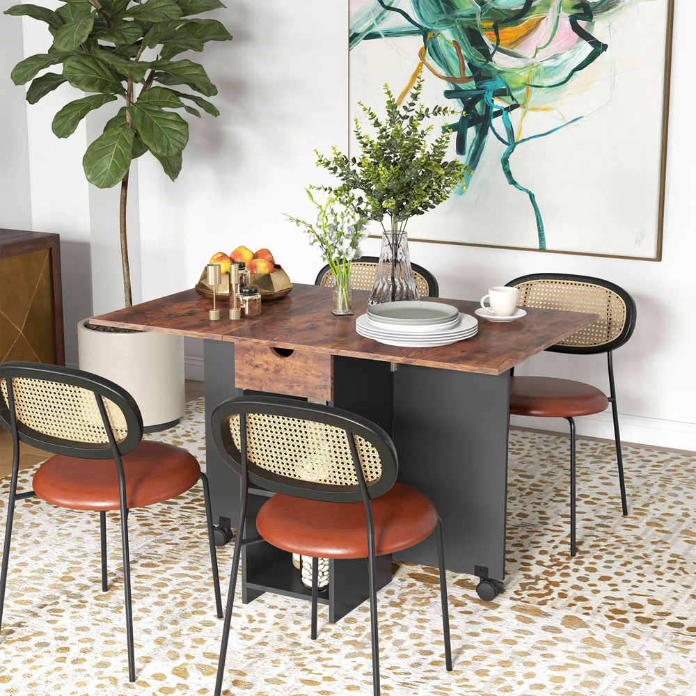 HOMCOM 4 Seater Rustic Brown Foldable Dining Table Image 4