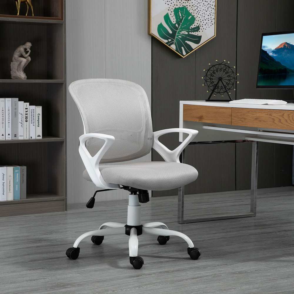Portland Grey Mesh and Linen Swivel Office Desk Chair Image 8
