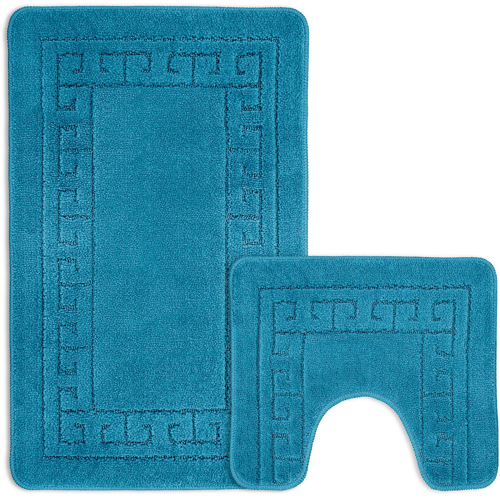 Velosso Greek Key Teal Bath Mat Set Image 1