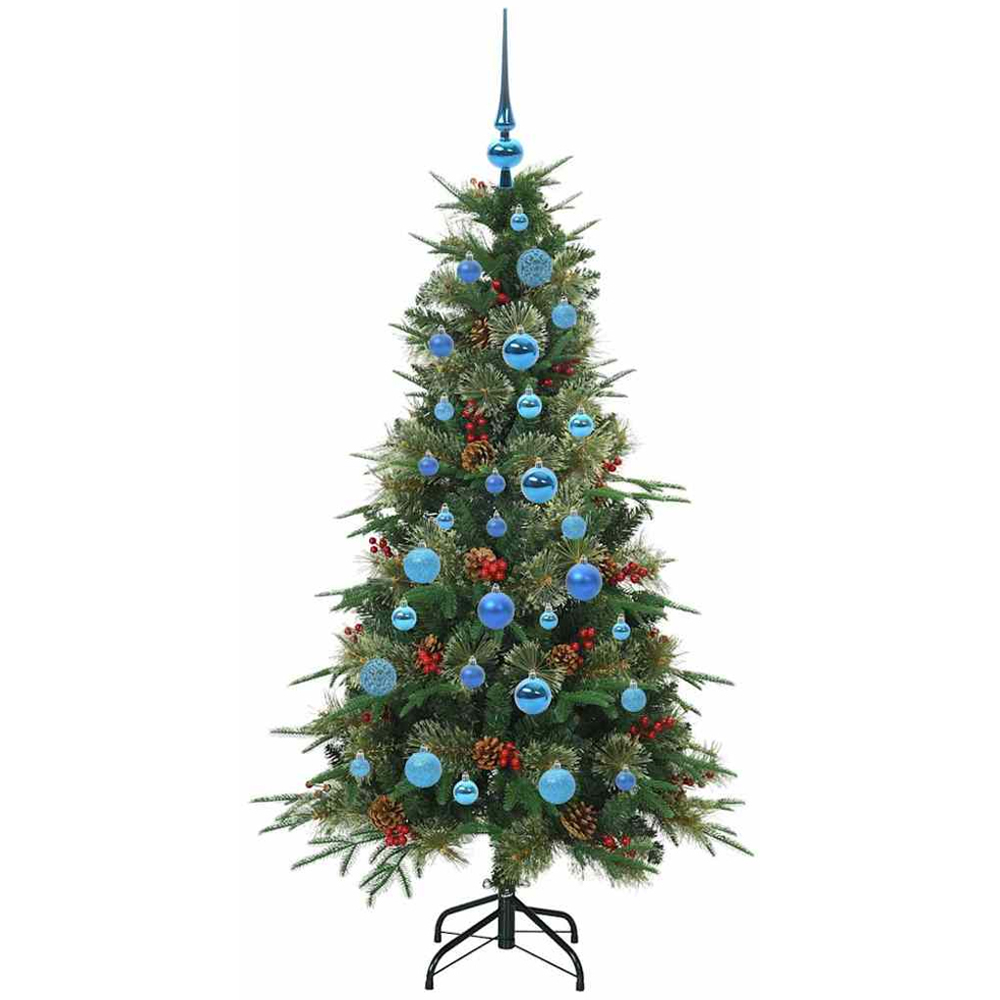 vidaXL Pre-Lit Blue Baubles Green Artificial Hinged Christmas Tree 5ft Image 4