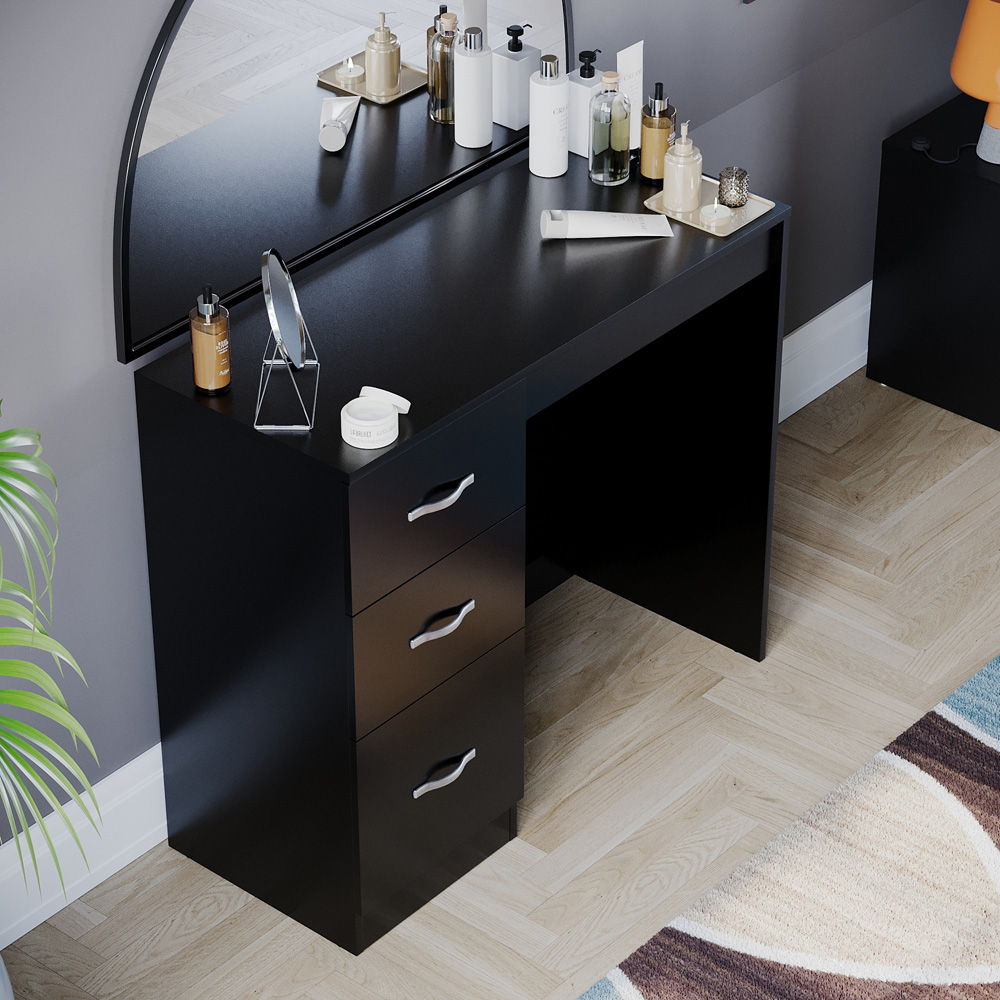 VIDA DESIGNS Riano 3 Drawer Black Dressing Table Image 6