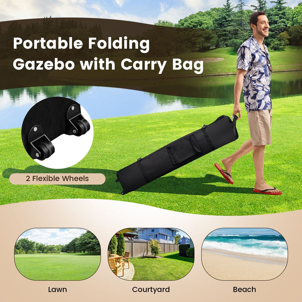 Costway 4 x 4m Brown Pop Up Gazebo with Mesh Sidewalls Image 8