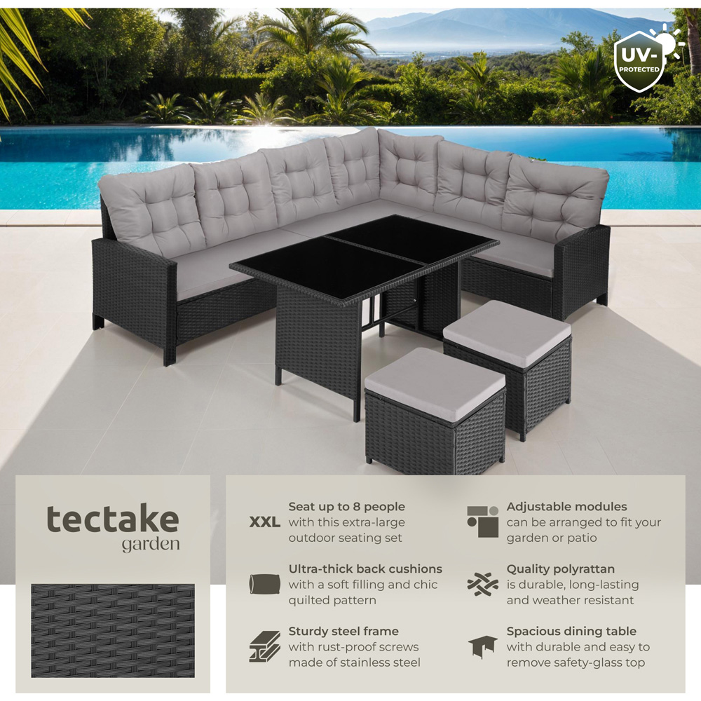 tectake Barletta 8 Seater Black Garden Corner Sofa Set Image 6
