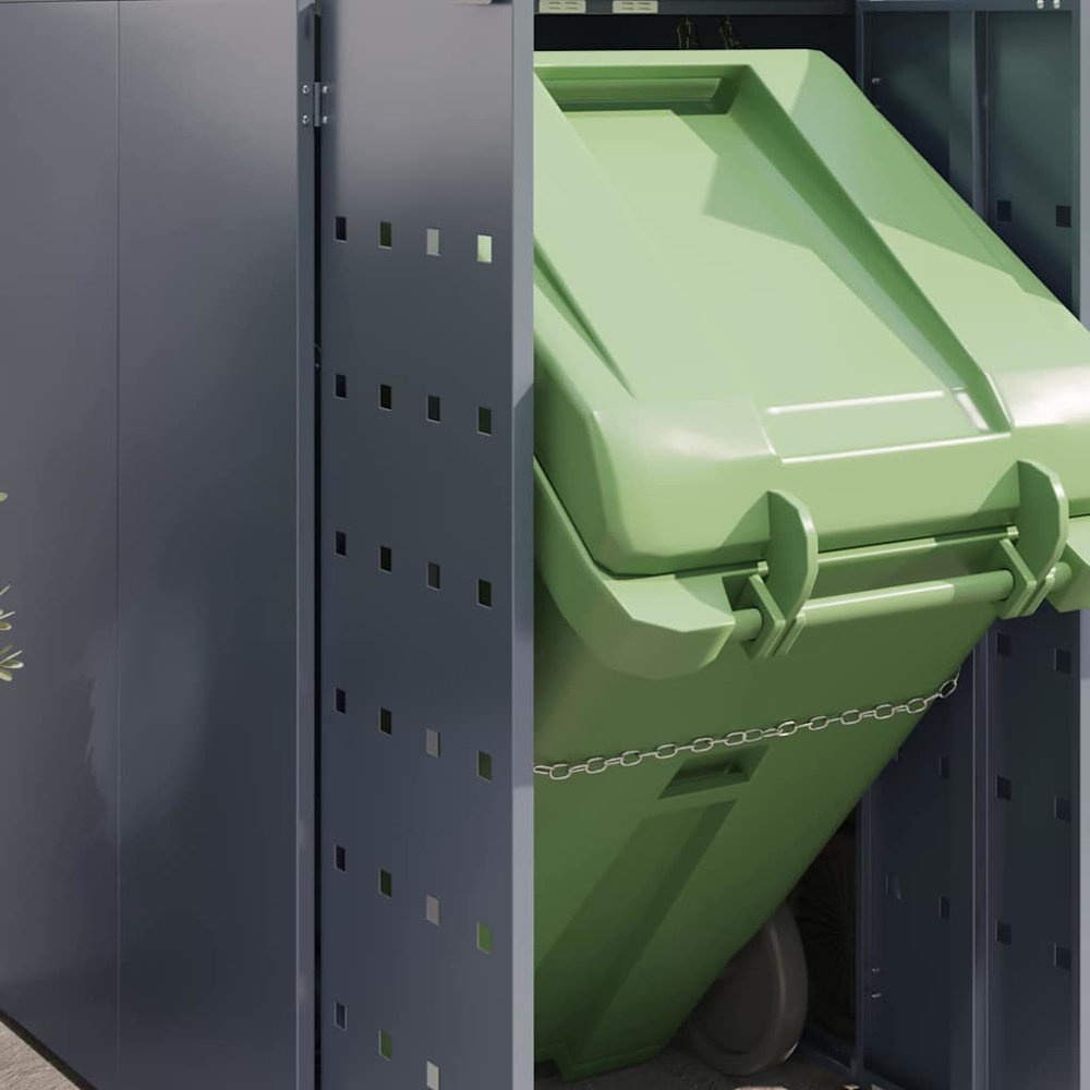 vidaXL Light Grey 5 Wheelie Bin Storage Shed with Planter Roof Image 7