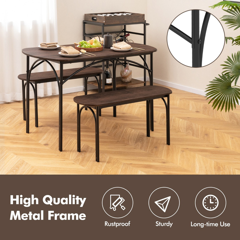 Costway 4 Seater Dining Bench Set Brown Image 5