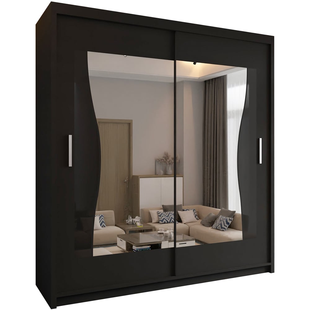Sliding Wardrobes 4U Batumi 2 Door Black Small Curved Mirrored Wardrobe Image 2