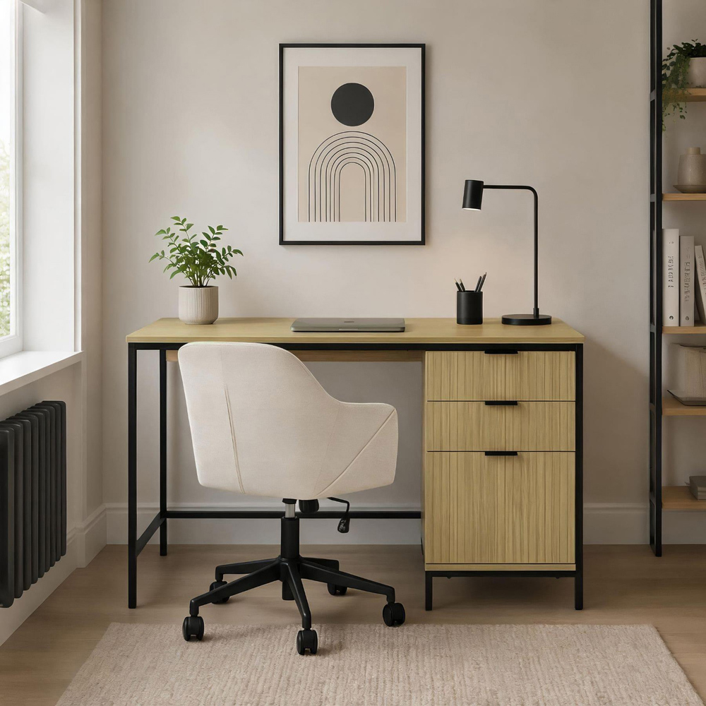 Home Source Wisbech 3 Drawer Black and Oak Effect Desk Image 5