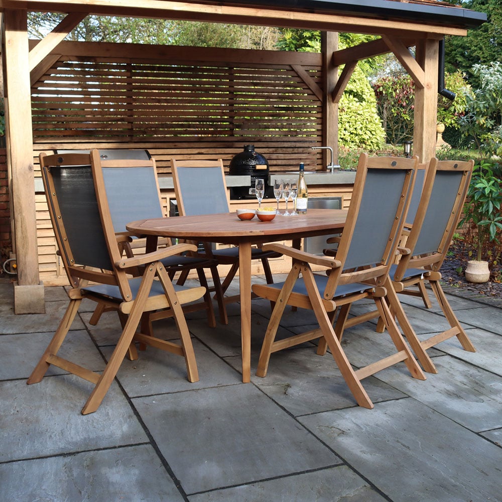 Amir 1 Ellipse 6 Seater Extending Reclining Dining Set Grey Image 4