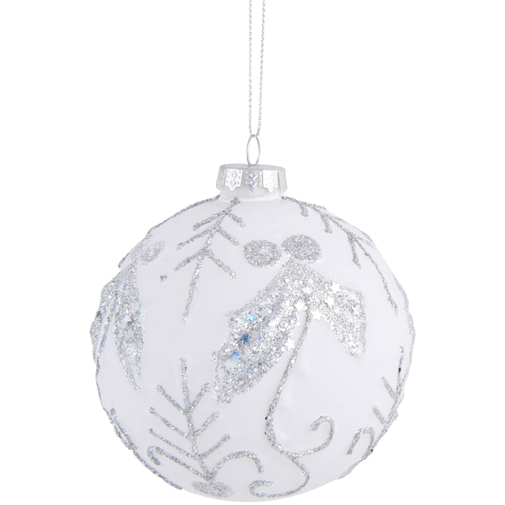 Silver Glitter Patterned Bauble Image 4