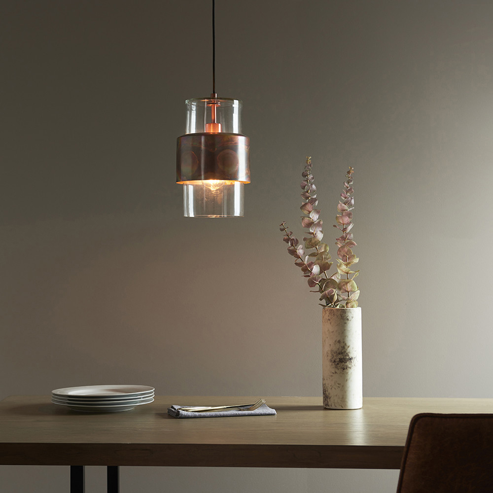 Merano Palermo Copper Patina and Clear Glass Pendant Ceiling Light Image 2